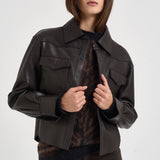 Giacca donna corta in pelle moro D431922S MACIOCK26W086 P.a.r.o.s.h. 