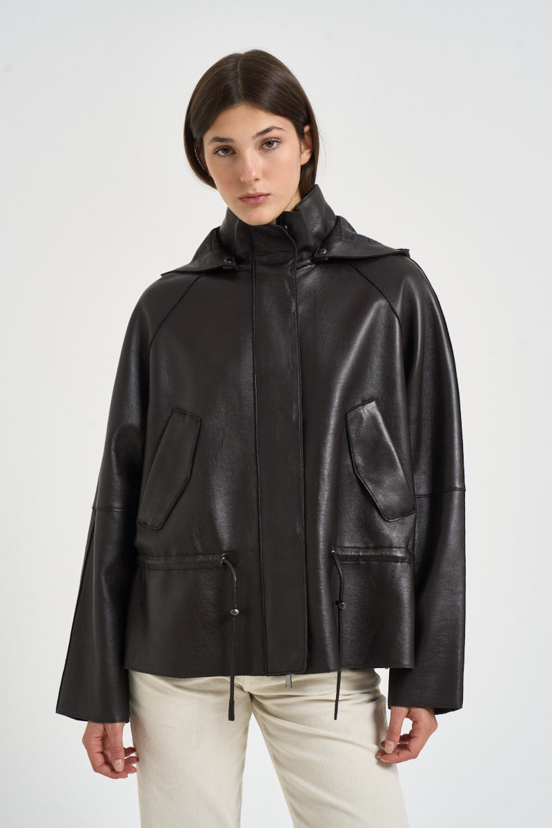 Giacca donna in pelle con coulisse moro D431924S MACIOCK26W086 P.a.r.o.s.h. 