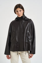 Giacca donna in pelle con coulisse moro D431924S MACIOCK26W086 P.a.r.o.s.h. 
