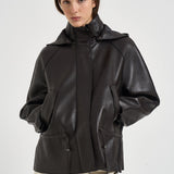 Giacca donna in pelle con coulisse moro D431924S MACIOCK26W086 P.a.r.o.s.h. 