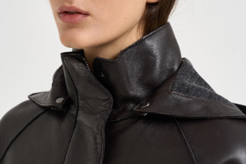 Giacca donna in pelle con coulisse moro D431924S MACIOCK26W086 P.a.r.o.s.h. 