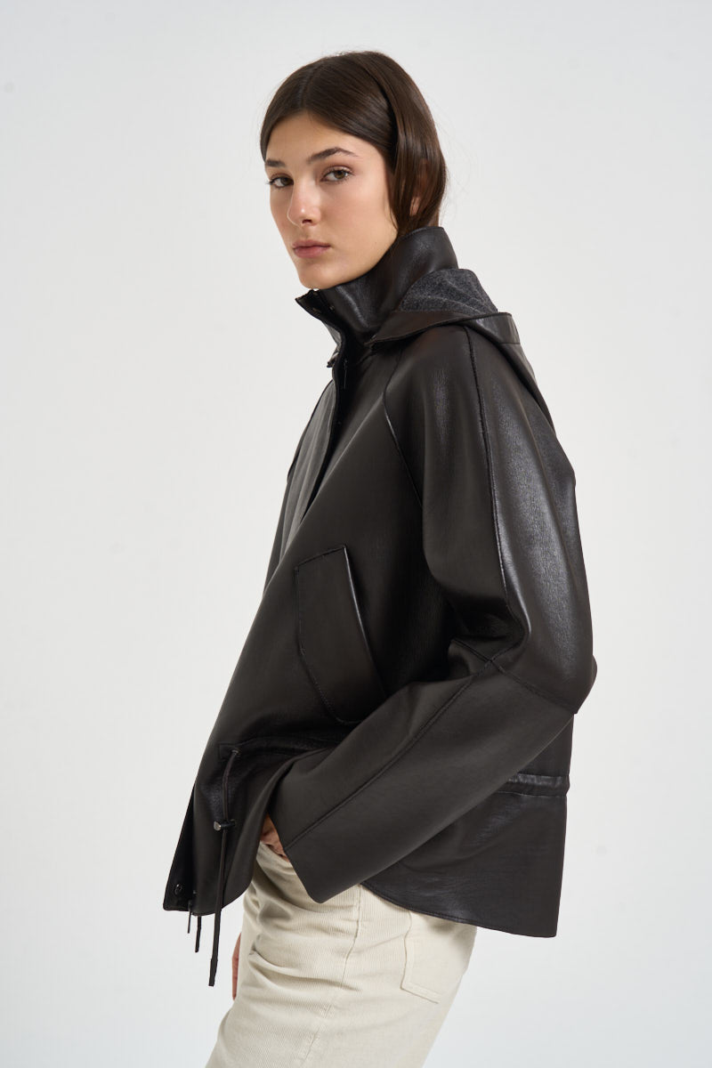Giacca donna in pelle con coulisse moro D431924S MACIOCK26W086 P.a.r.o.s.h. 