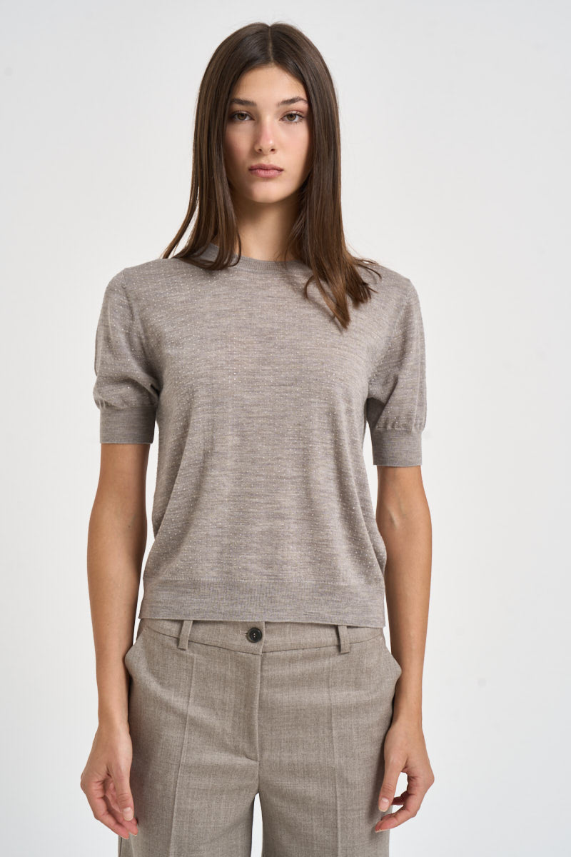 Maglia donna a maniche corte tortora mélange D540995 LARK014 P.a.r.o.s.h. 