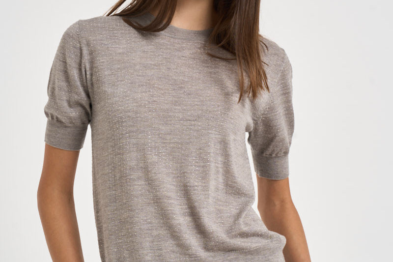 Maglia donna a maniche corte tortora mélange D540995 LARK014 P.a.r.o.s.h. 