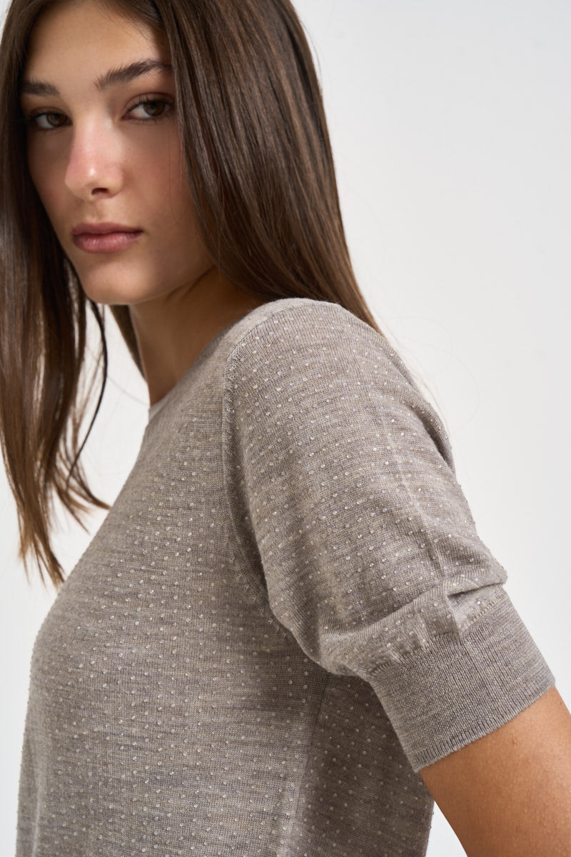 Maglia donna a maniche corte tortora mélange D540995 LARK014 P.a.r.o.s.h. 
