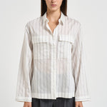 Camicia donna bianca gessata a righe grigie A06168D 05220972 PESERICO 