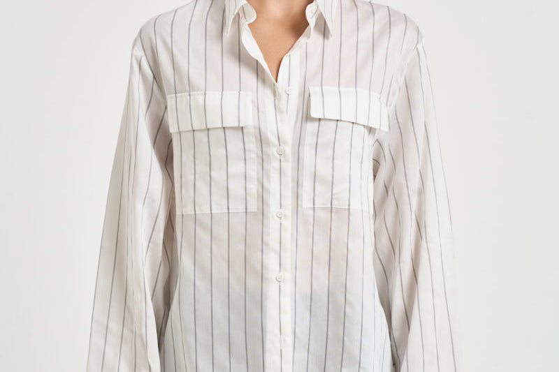 Camicia donna bianca gessata a righe grigie A06168D 05220972 PESERICO 