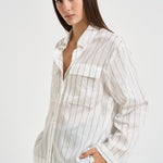 Camicia donna bianca gessata a righe grigie A06168D 05220972 PESERICO 