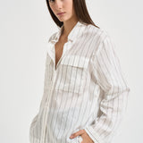 Camicia donna bianca gessata a righe grigie A06168D 05220972 PESERICO 