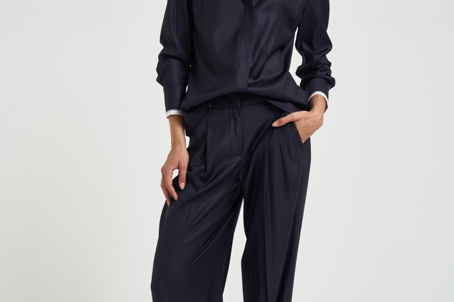 Camicia donna in twill lucido blu notte A06818D 06461861 PESERICO 