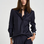Camicia donna in twill lucido blu notte A06818D 06461861 PESERICO 