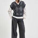 Gilet donna in maglia a rombi grigio antracite A99226F07 A9340A72 PESERICO 