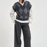 Gilet donna in maglia a rombi grigio antracite A99226F07 A9340A72 PESERICO 