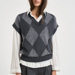 Gilet donna in maglia a rombi grigio antracite A99226F07 A9340A72 PESERICO 