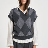 Gilet donna in maglia a rombi grigio antracite A99226F07 A9340A72 PESERICO 