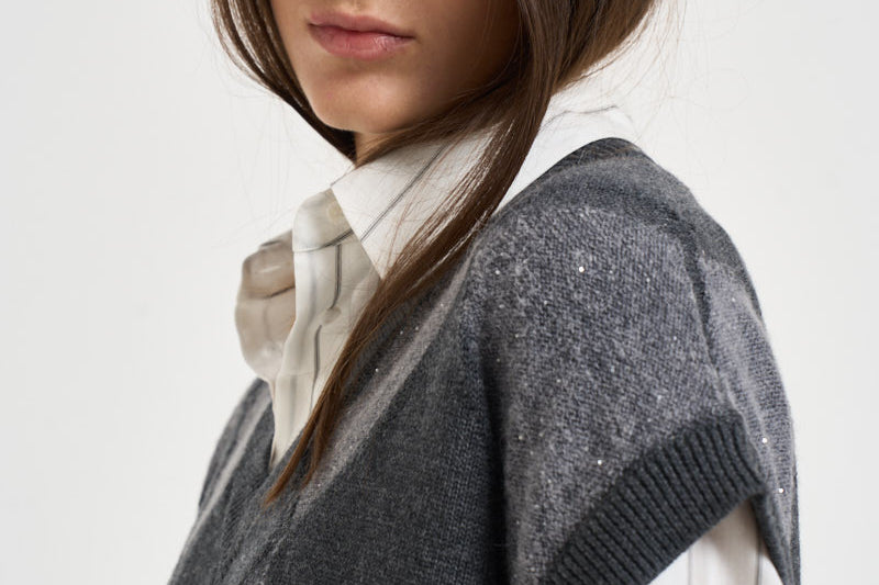 Gilet donna in maglia a rombi grigio antracite A99226F07 A9340A72 PESERICO 