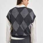 Gilet donna in maglia a rombi grigio antracite A99226F07 A9340A72 PESERICO 