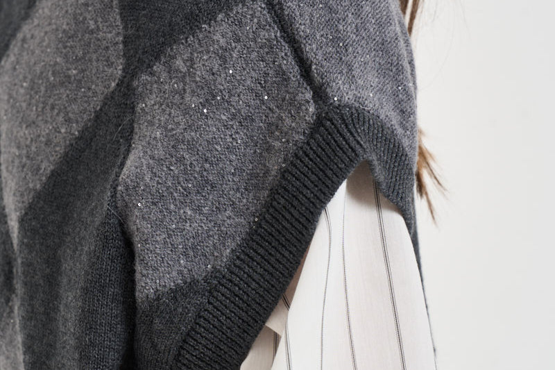 Gilet donna in maglia a rombi grigio antracite A99226F07 A9340A72 PESERICO 