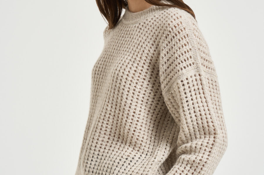 Maglia donna tricot traforato avorio A99247F05 G9100G44 PESERICO 