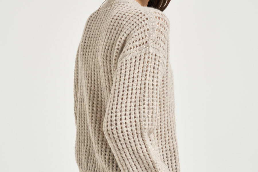 Maglia donna tricot traforato avorio A99247F05 G9100G44 PESERICO 