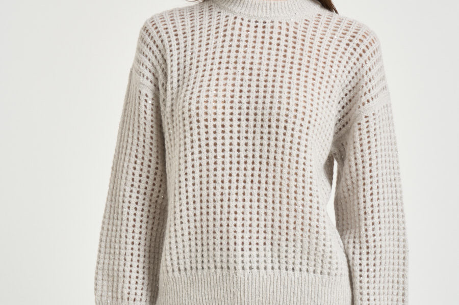 Maglia donna tricot traforato panna A99247F05 G9100G76 PESERICO 