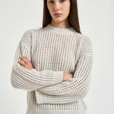 Maglia donna tricot traforato panna A99247F05 G9100G76 PESERICO 