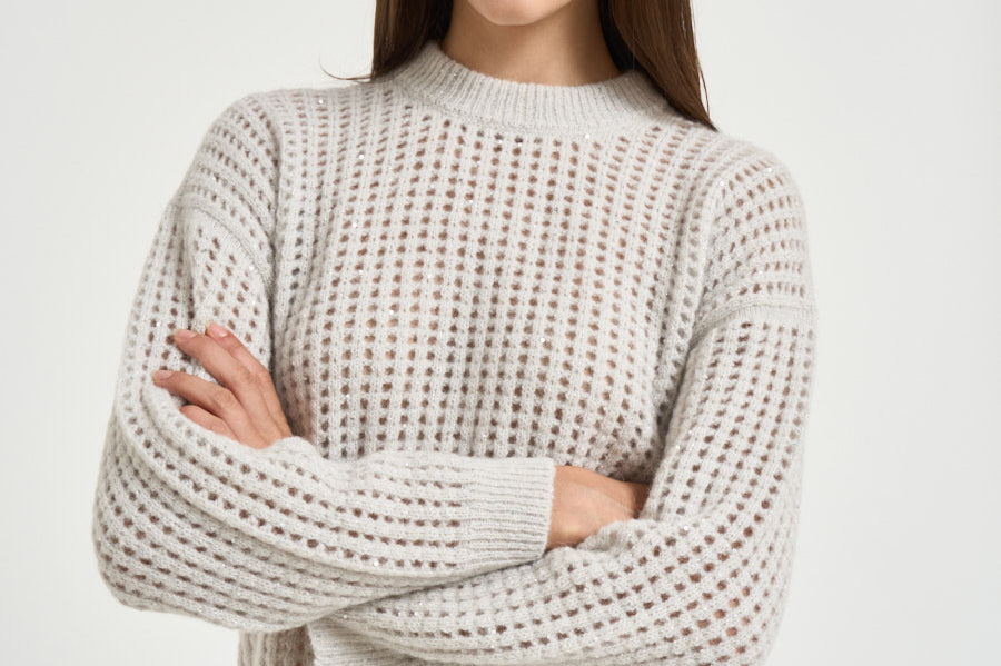 Maglia donna tricot traforato panna A99247F05 G9100G76 PESERICO 