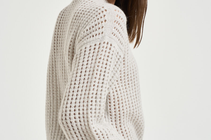 Maglia donna tricot traforato panna A99247F05 G9100G76 PESERICO 