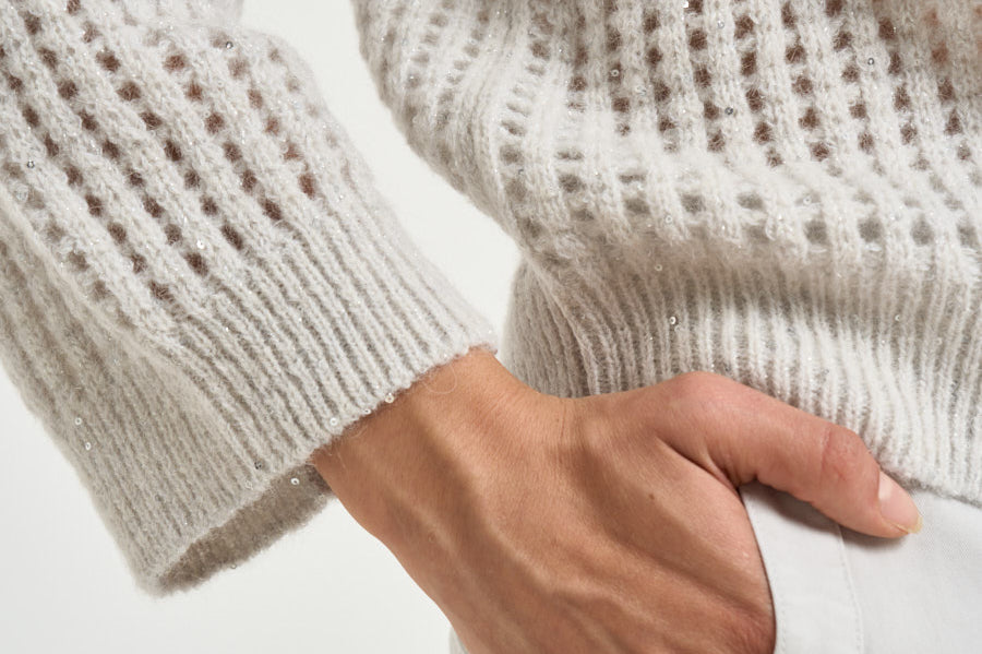 Maglia donna tricot traforato panna A99247F05 G9100G76 PESERICO 
