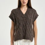 Gilet donna a trecce marrone mélange S99511F03 B9202B52 PESERICO 