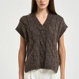 Gilet donna a trecce marrone mélange S99511F03 B9202B52 PESERICO 