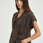 Gilet donna a trecce marrone mélange S99511F03 B9202B52 PESERICO 