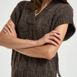 Gilet donna a trecce marrone mélange S99511F03 B9202B52 PESERICO 