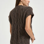 Gilet donna a trecce marrone mélange S99511F03 B9202B52 PESERICO 