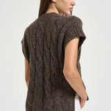 Gilet donna a trecce marrone mélange S99511F03 B9202B52 PESERICO 