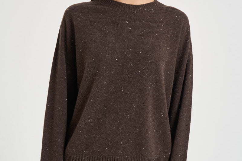 Maglione girocollo con dettagli laminati marrone S99984F07K 09095252 PESERICO 