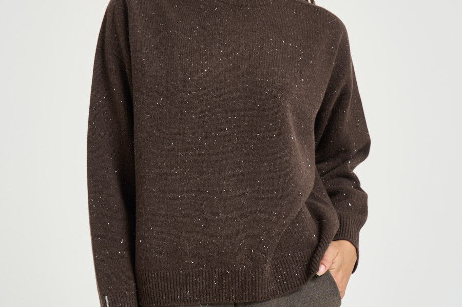 Maglione girocollo in dettagli laminati marrone S99984F07K 09095252 PESERICO 