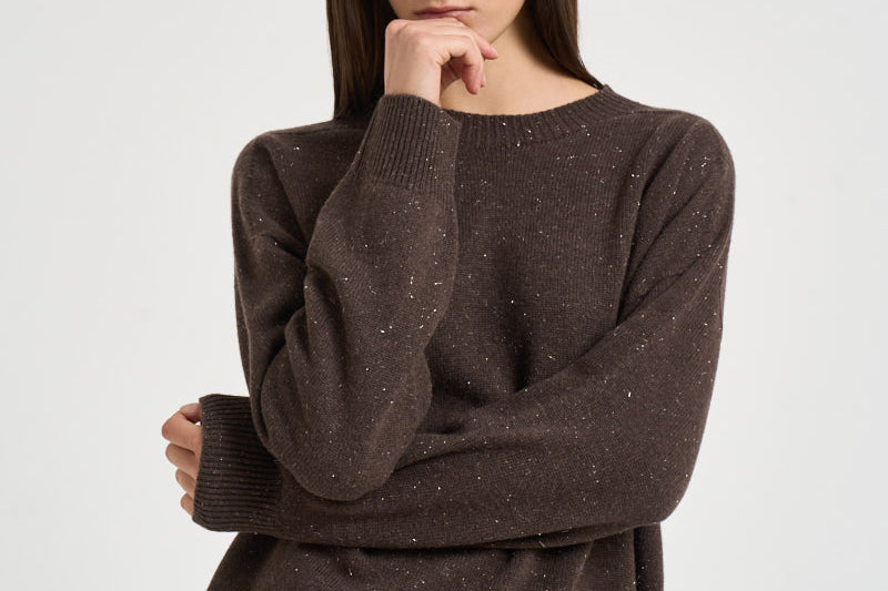 Maglione girocollo con dettagli laminati marrone S99984F07K 09095252 PESERICO 