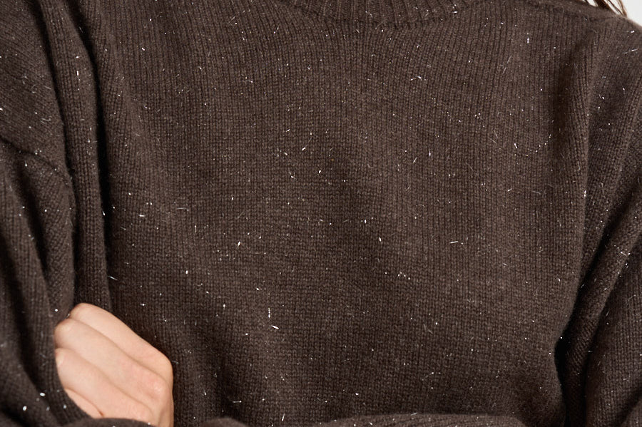 Maglione girocollo in dettagli laminati marrone S99984F07K 09095252 PESERICO 