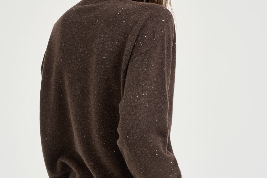 Maglione girocollo in dettagli laminati marrone S99984F07K 09095252 PESERICO 