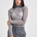 Maglia donna a collo alto e micro paillettes grigia 105821 A2PM MOSSI42 PINKO 