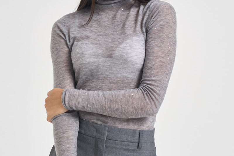 Maglia donna a collo alto e micro paillettes grigia 105821 A2PM MOSSI42 PINKO 