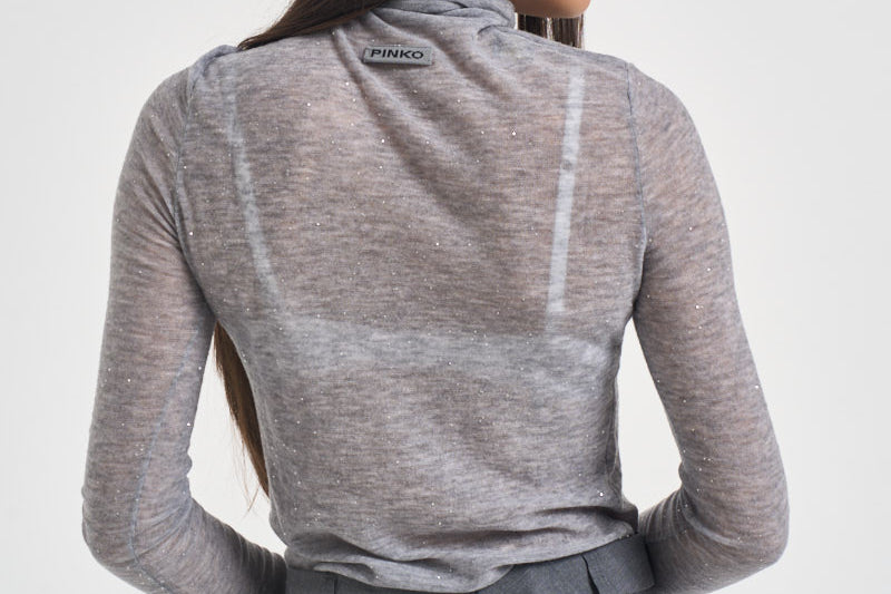 Maglia donna a collo alto e micro paillettes grigia 105821 A2PM MOSSI42 PINKO 