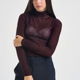 Maglia donna a collo alto e micro paillettes bordeaux 105821 A2PM MOSSW63 PINKO 