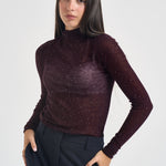 Maglia donna a collo alto e micro paillettes bordeaux 105821 A2PM MOSSW63 PINKO 