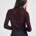 Maglia donna a collo alto e micro paillettes bordeaux 105821 A2PM MOSSW63 PINKO 