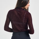 Maglia donna a collo alto e micro paillettes bordeaux 105821 A2PM MOSSW63 PINKO 