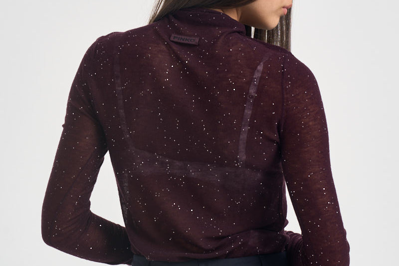 Maglia donna a collo alto e micro paillettes bordeaux 105821 A2PM MOSSW63 PINKO 