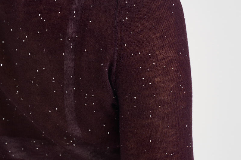 Maglia donna a collo alto e micro paillettes bordeaux 105821 A2PM MOSSW63 PINKO 