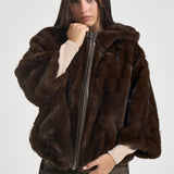 Giacca donna in ecopelliccia con cappuccio  marrone 107054 A3C5 CADETIAM11 PINKO 
